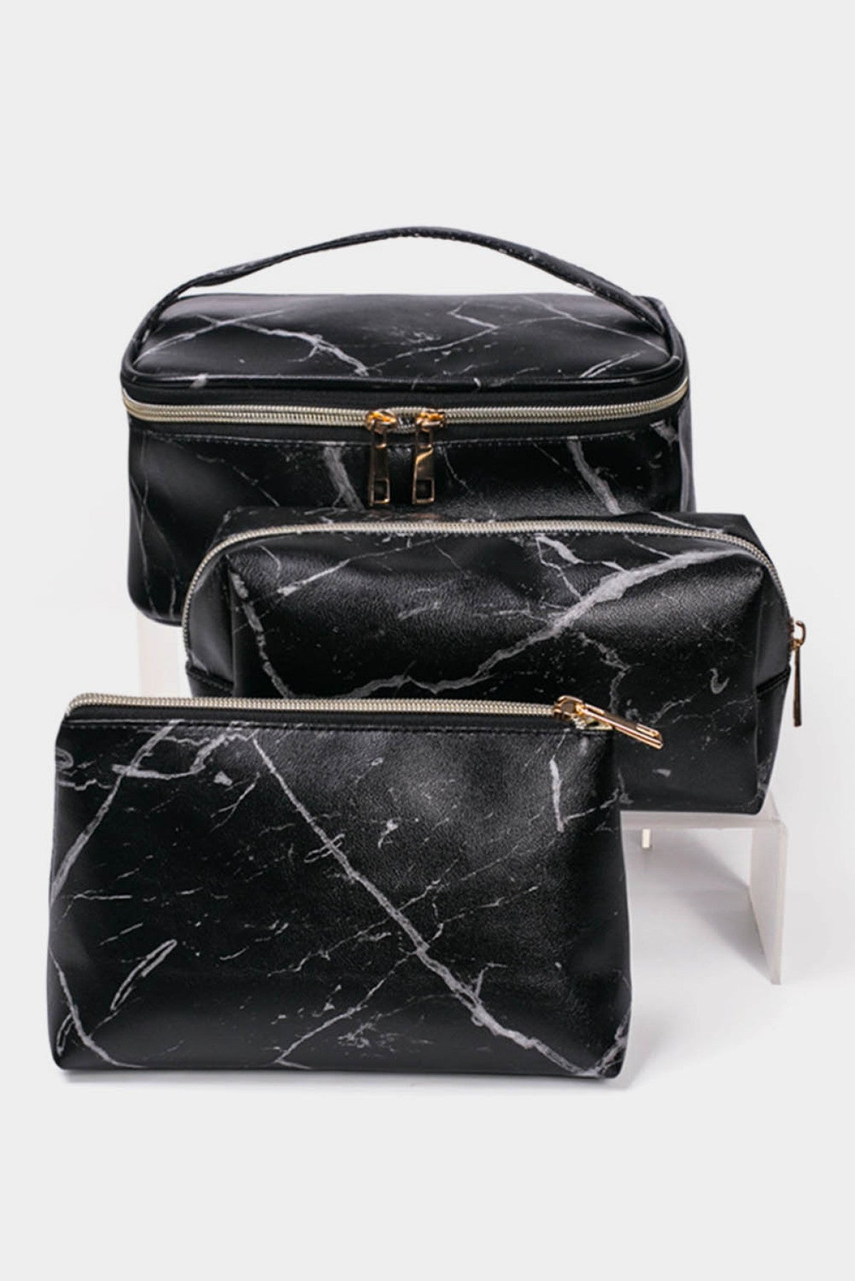 Three-Piece Zipper PU Leather Cosmetic Bag