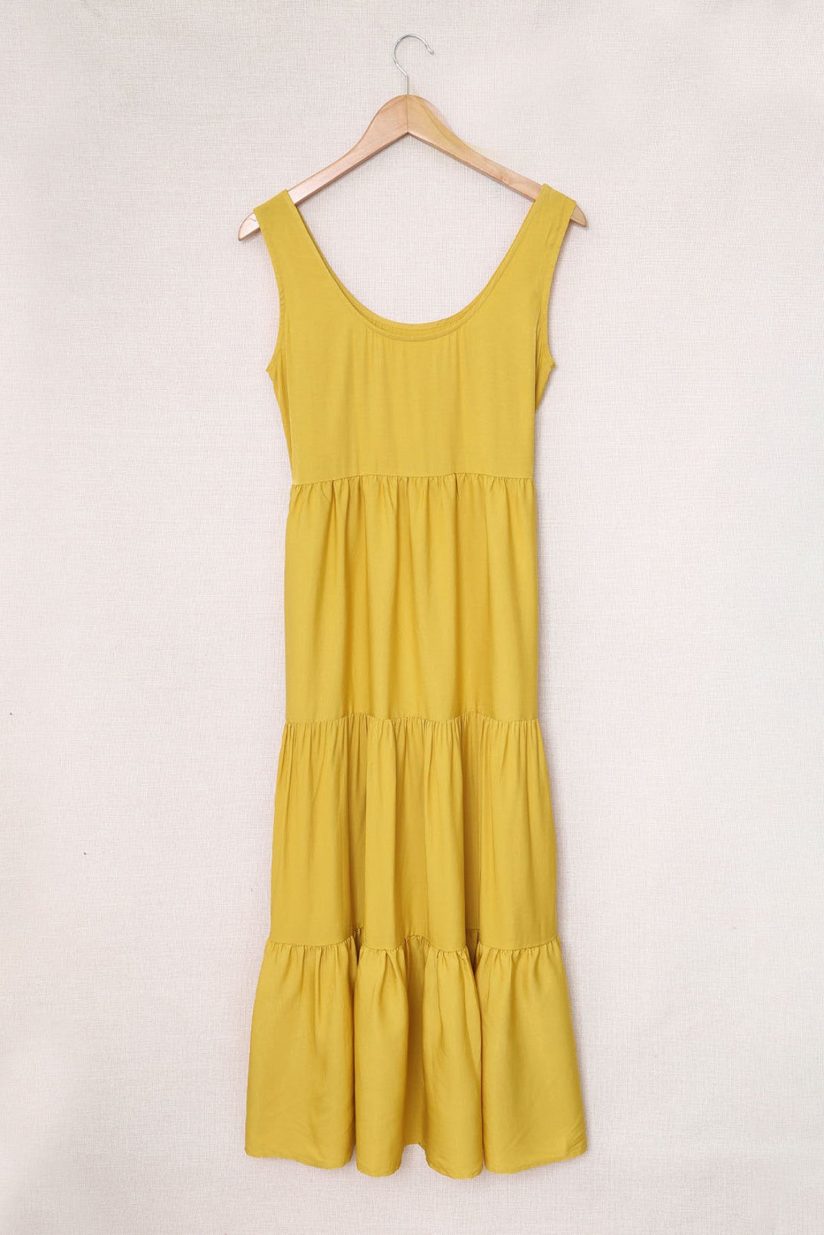 Yellow Sleeveless Ruched High Waist Maxi Dress