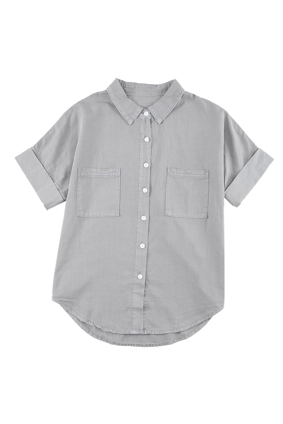 Turn-Down Collar Short Sleeve Denim Shirt