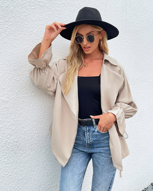 Lapel Solid Color Cropped Trench Coat