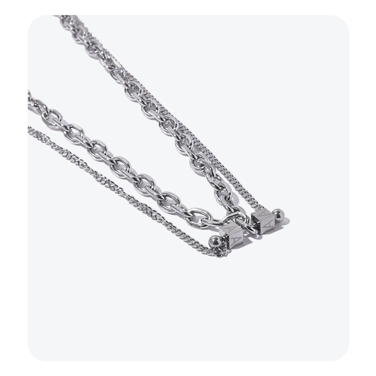 Double Chains Design Letter Square Shaped Charm Necklace