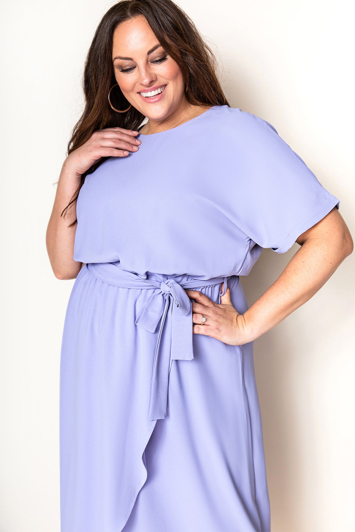 Plus Size Roll Up Short Sleeves High Low Maxi Dress