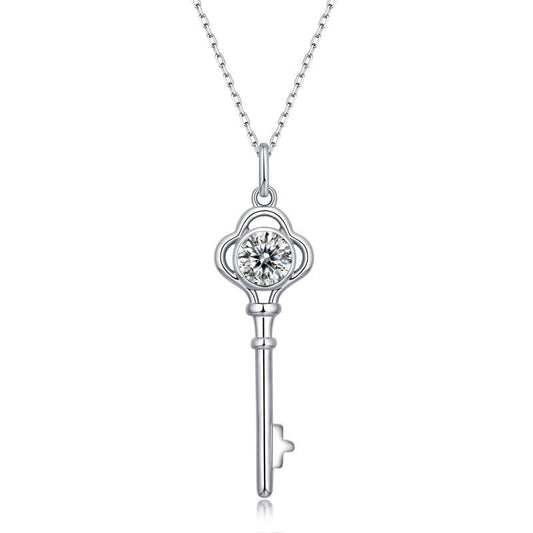 Key-Shaped 925 Sterling Silver Moissanite Pendant Necklace