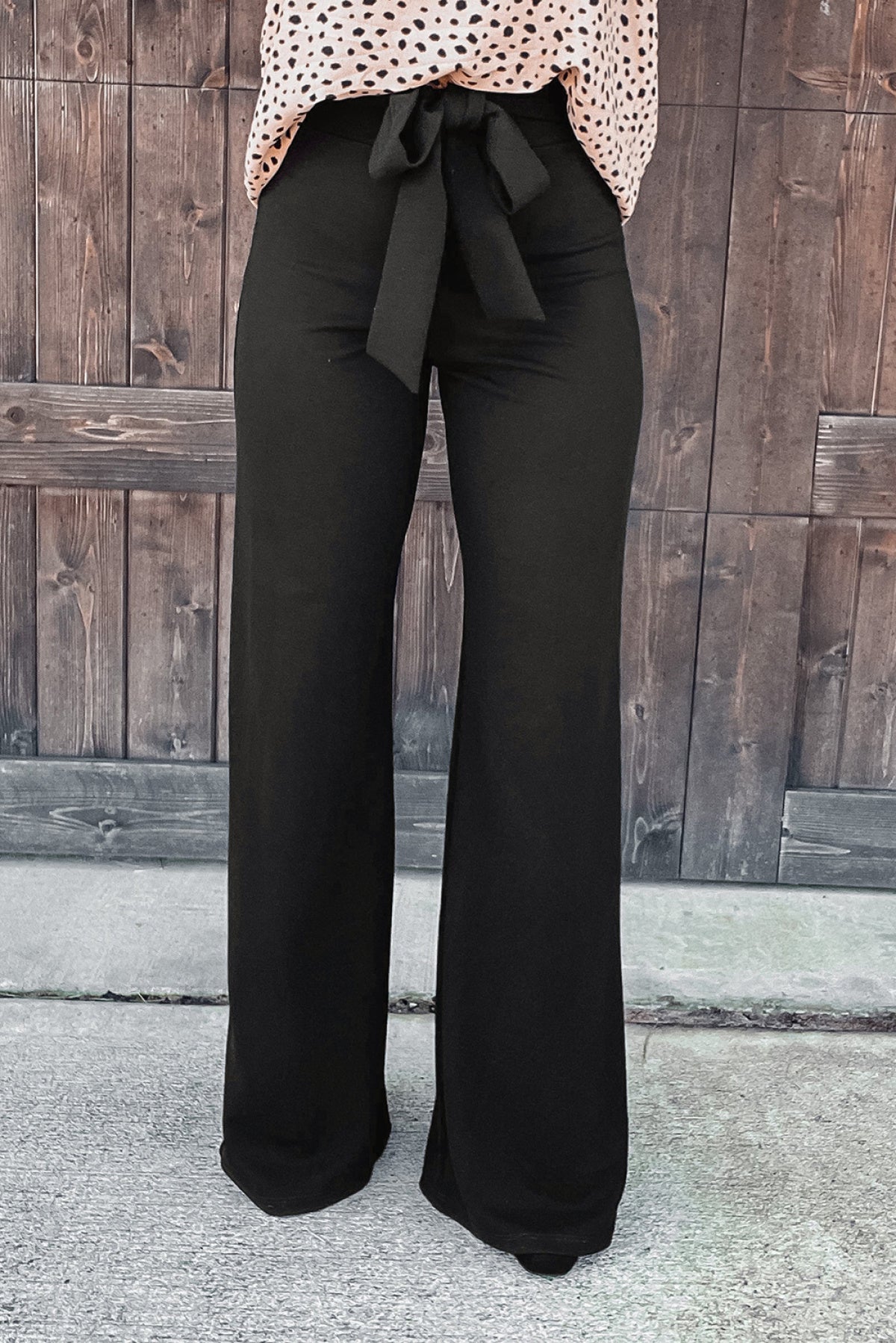 Black High Waist Front Tie Flared Pants