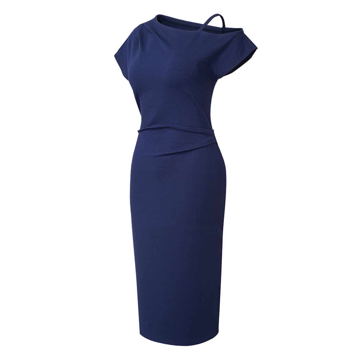 One-Shoulder Short Sleeve Solid Color Mini Dress