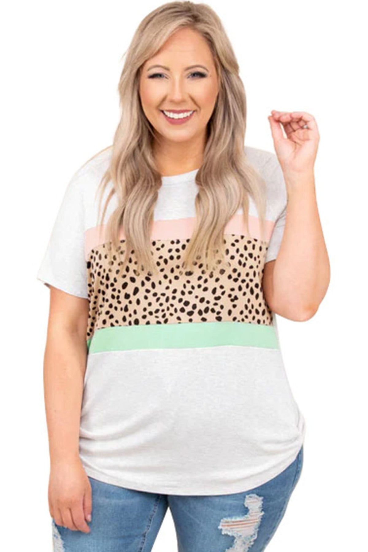 Leopard Color Block Plus Size T Shirt
