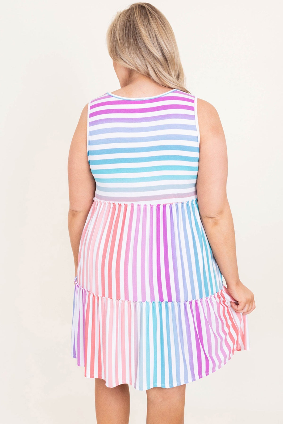 Plus Size Ombre Striped Sleeveless Tiered Dress