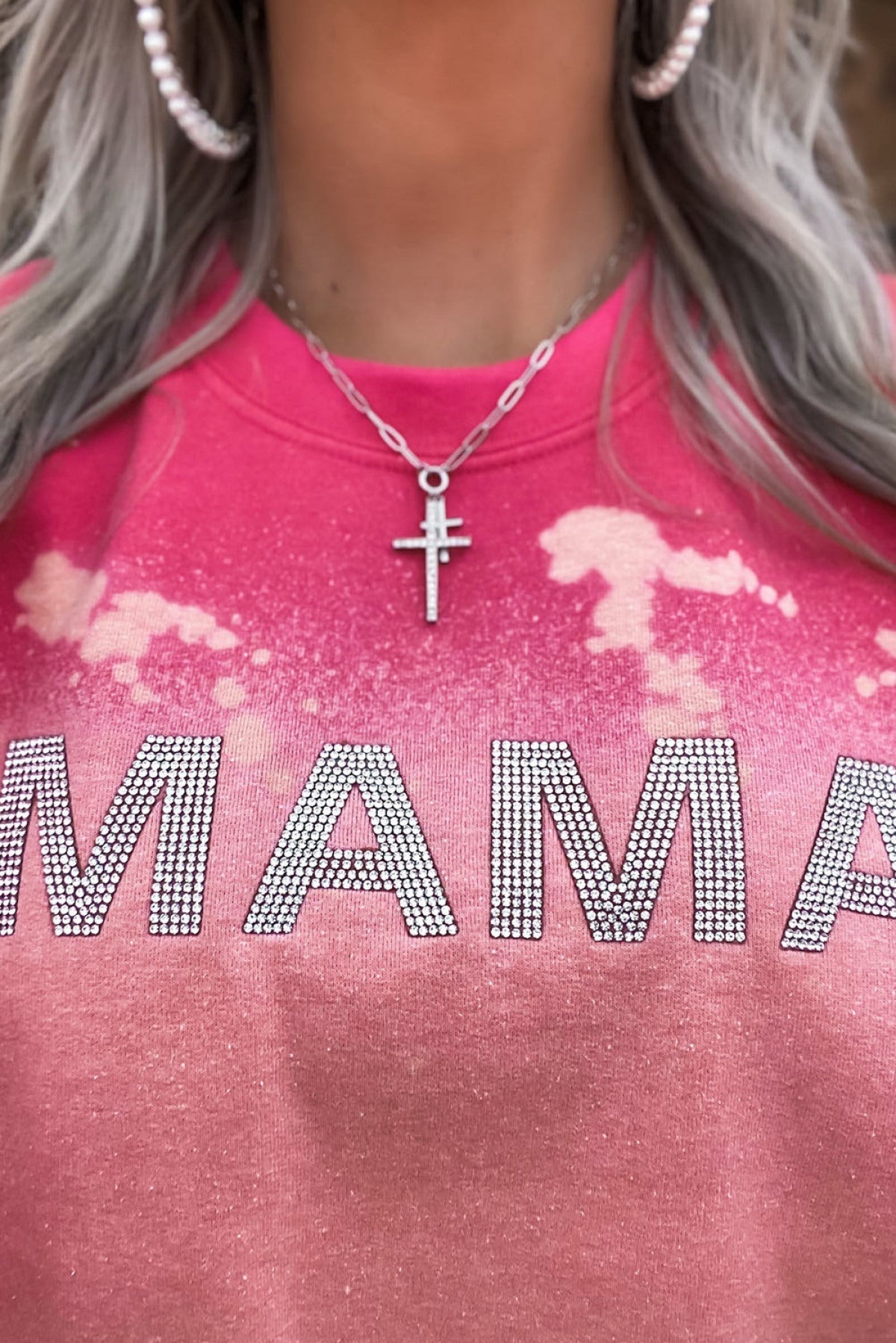 Pink Mama Rhinestone Letter Graphic Tie Dye Pullover