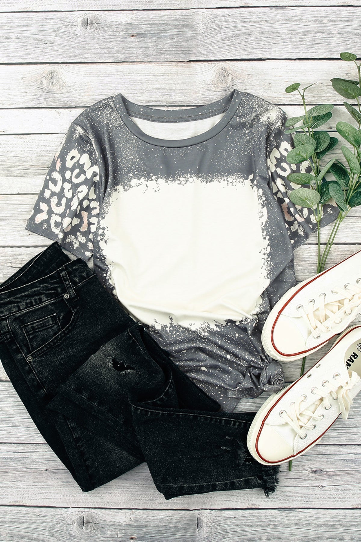 Gray Leopard Bleached Graphic T Shirt