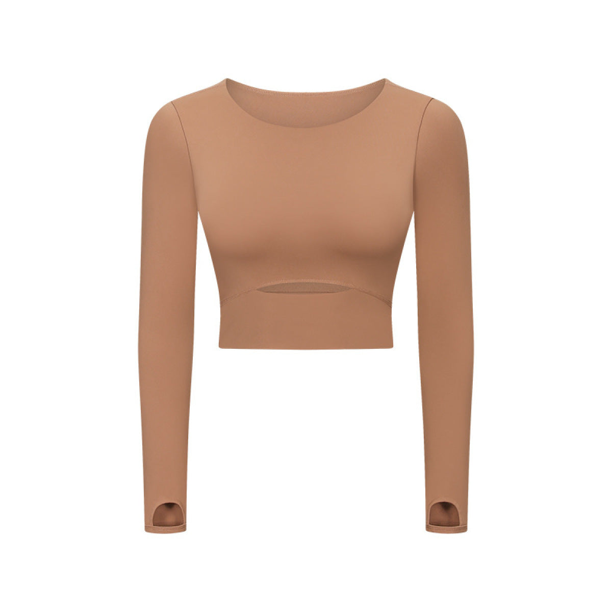 Semi-Short Cut Out Long-Sleeved Active Tops With Chest Pad