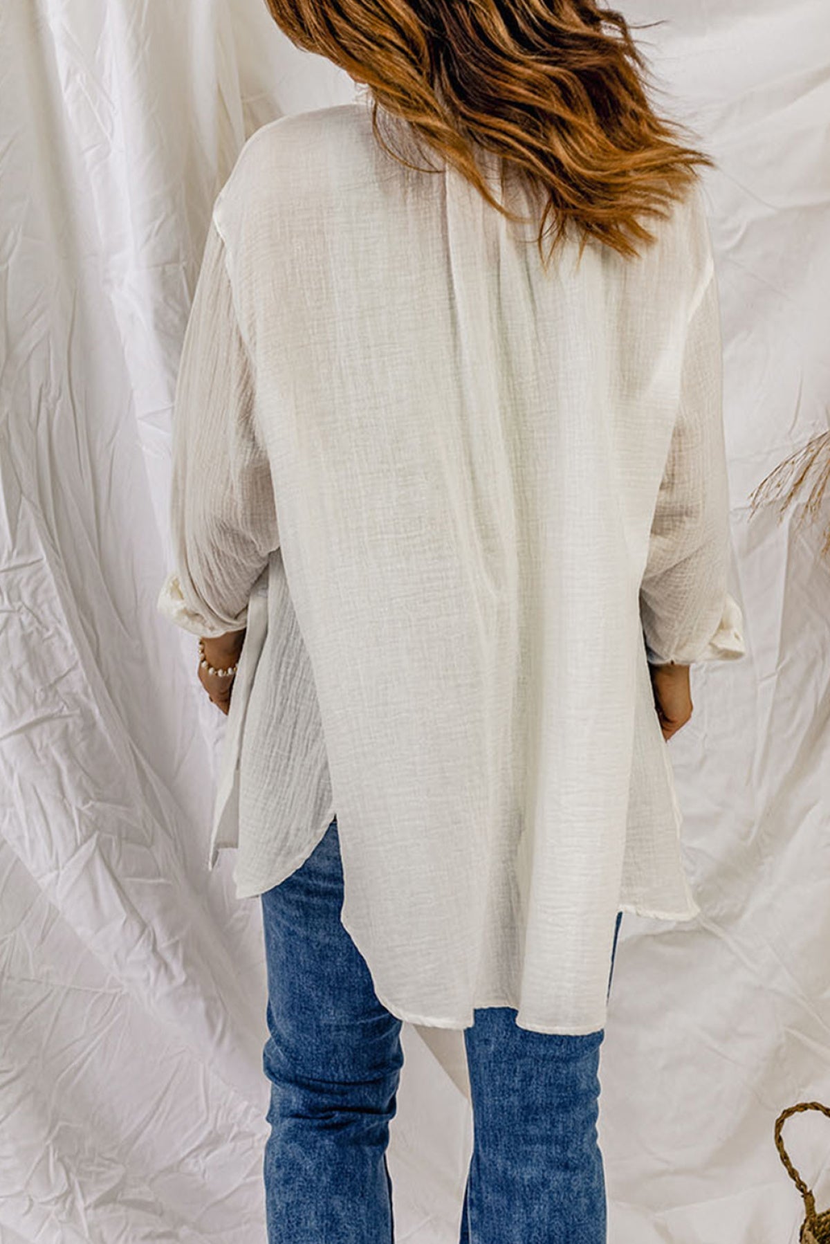 White Loose Fit Tunic Long Sleeve Shirt