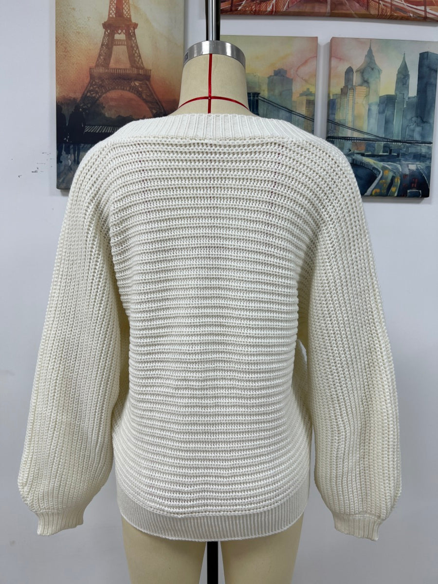 Loose Cable Knit V-Neck Single-Breasted Cardigan Sweater