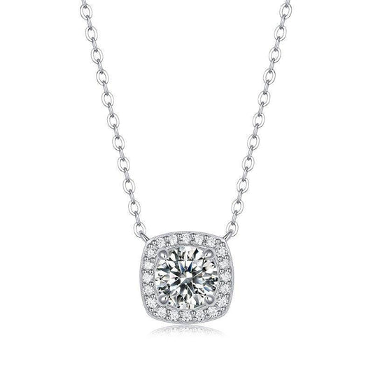 925 Sterling Silver Square-Shaped Moissanite Pendant Necklace