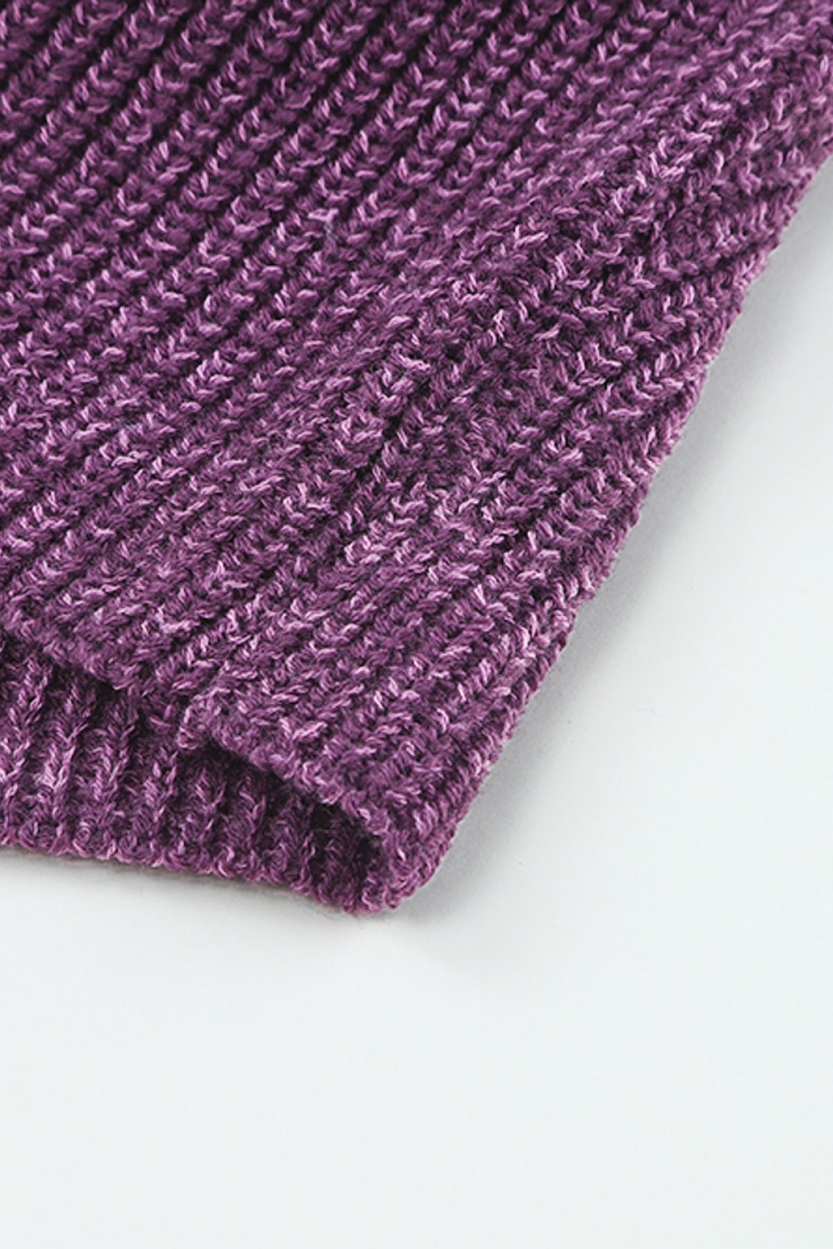 Purple Zipped Turtleneck Drop Shoulder Knit Sweater