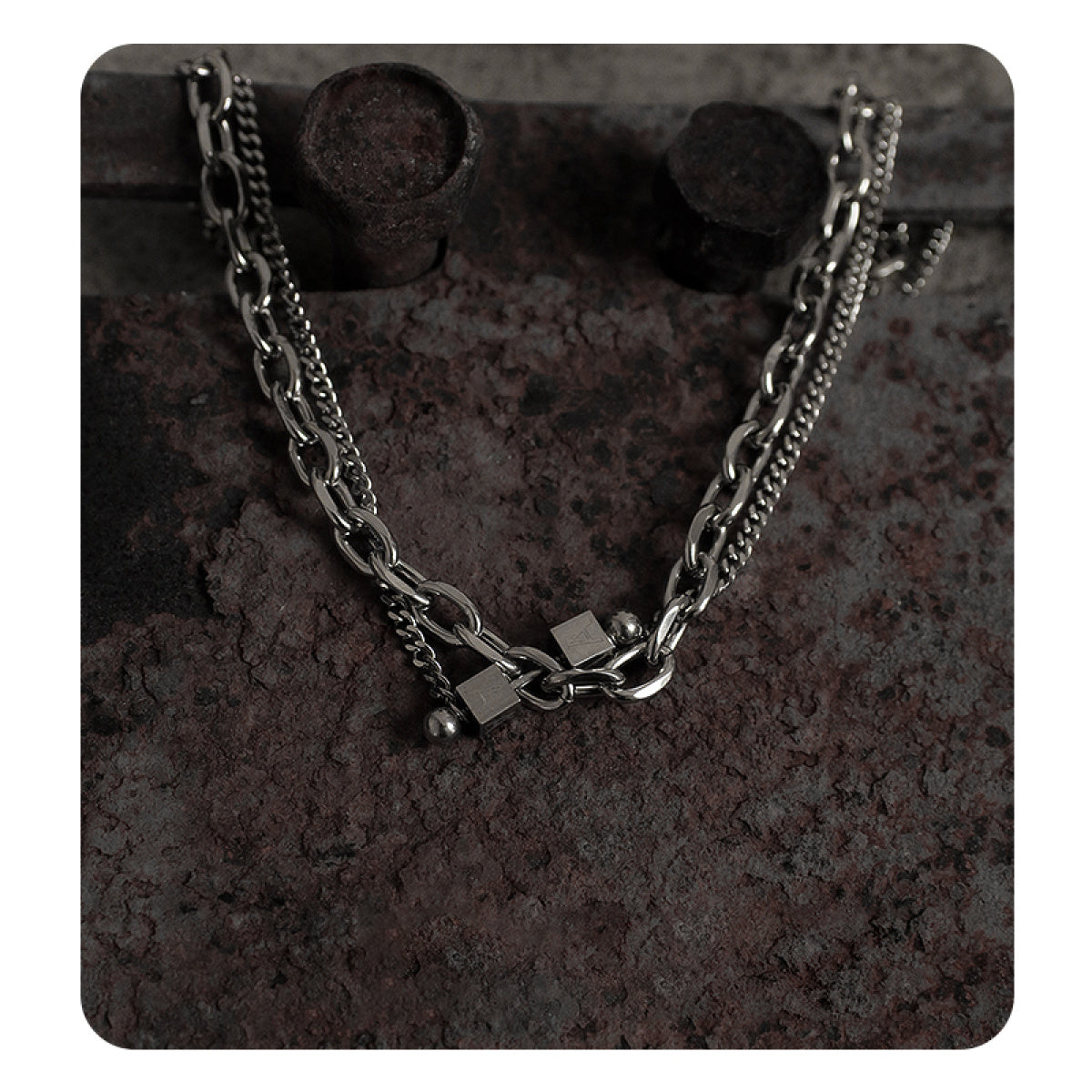 Double Chains Design Letter Square Shaped Charm Necklace
