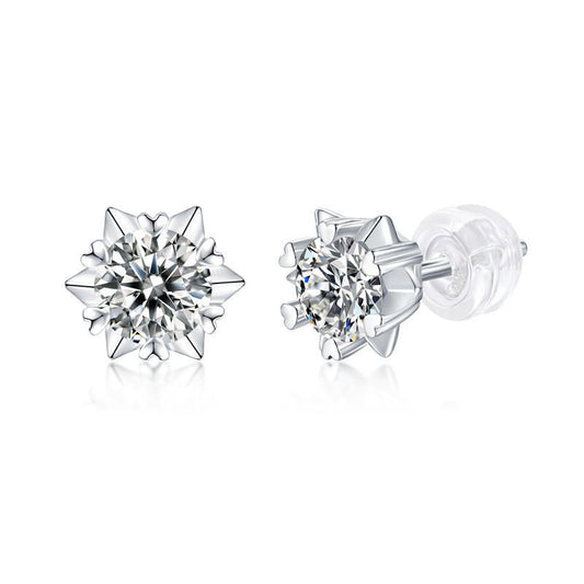 Snowflake-Shaped 925 Sterling Silver Moissanite Stud Earrings