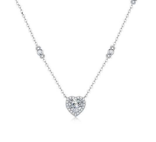 925 Sterling Silver Heart-Shaped Moissanite Pendant Necklace