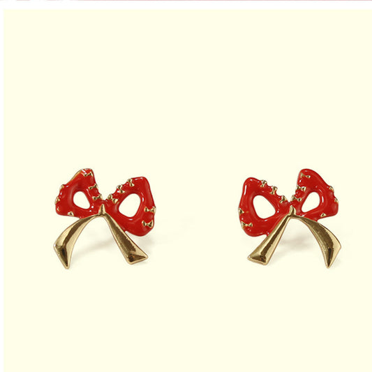 Bowknot-Shaped Handmade Enamel Stud/Clip-On Earrings