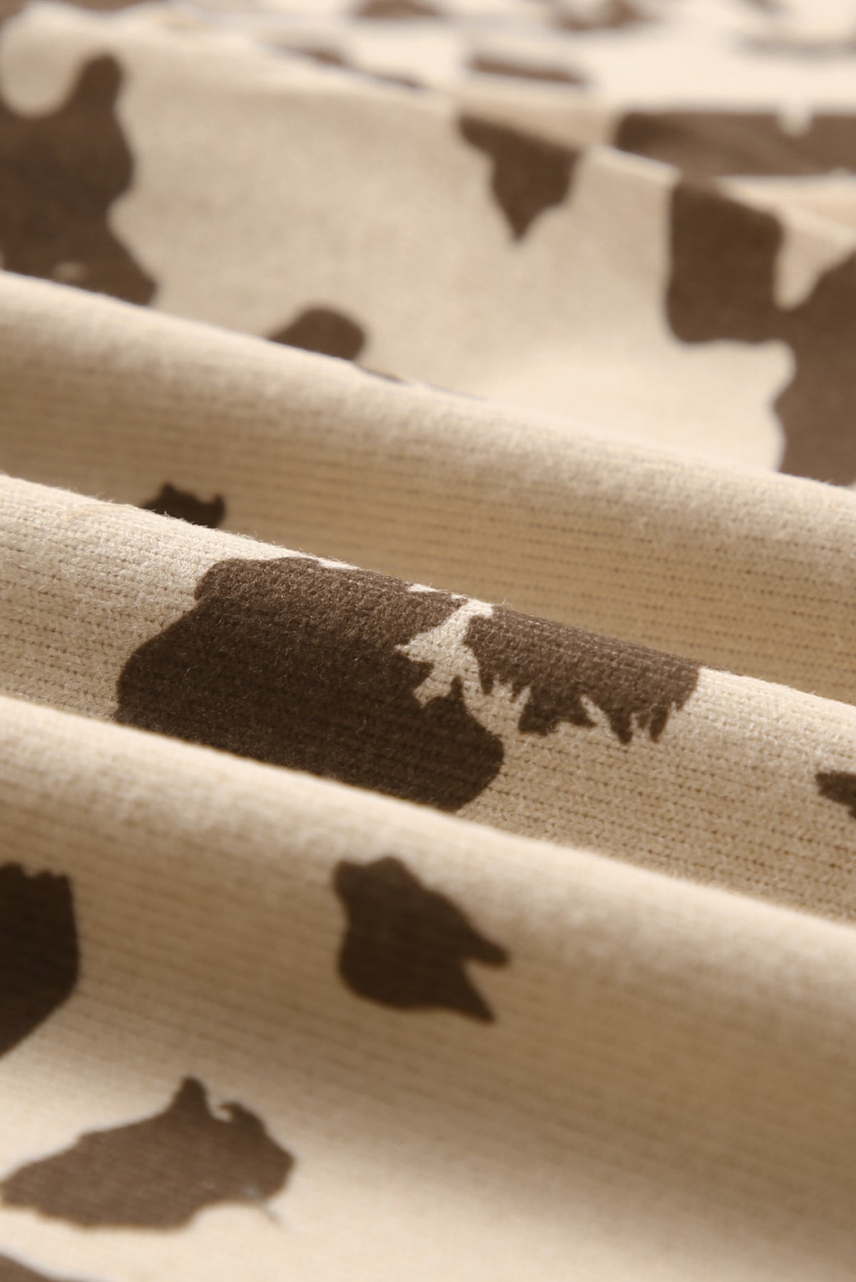 Apricot Cow Print Irregular Hem Long Sleeve Top
