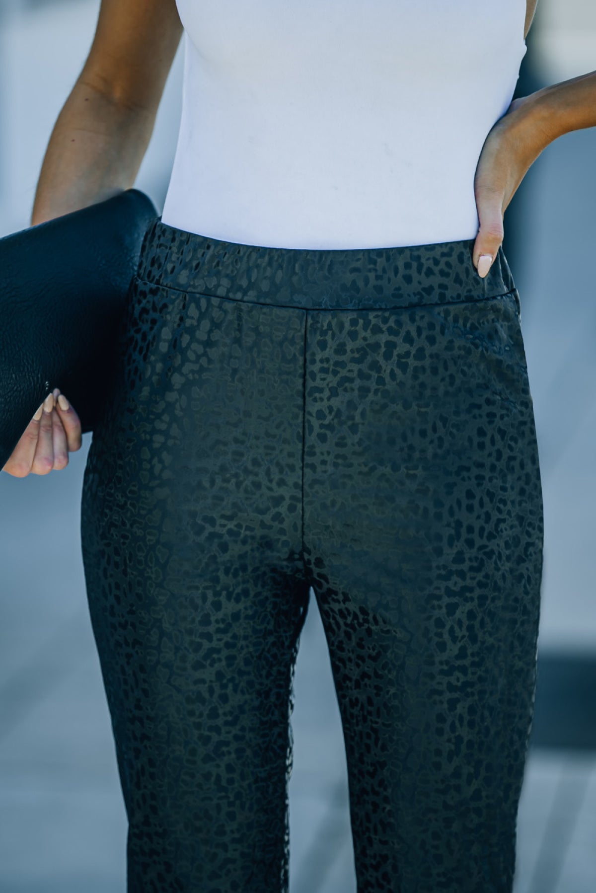 Leopard Print Faux Leather High Waist Flare Pants