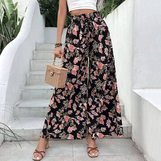 Floral High Waist Wide Leg Pants With Pockets