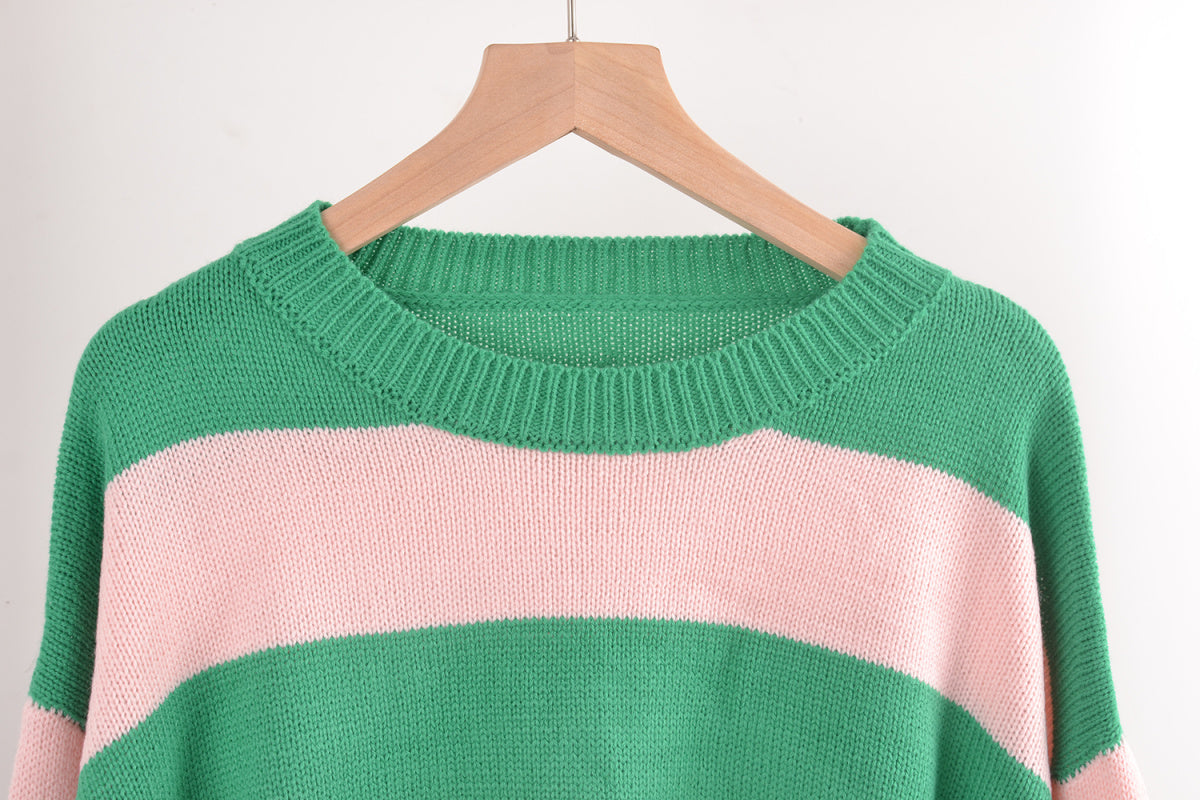Loose Pullover Striped Round Neck Knitted Sweaters