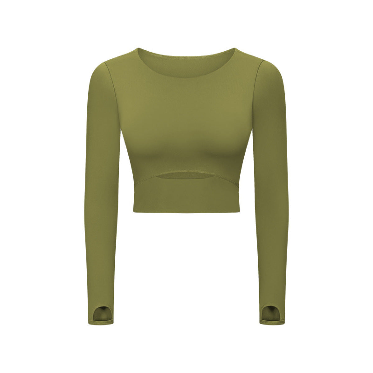 Semi-Short Cut Out Long-Sleeved Active Tops With Chest Pad