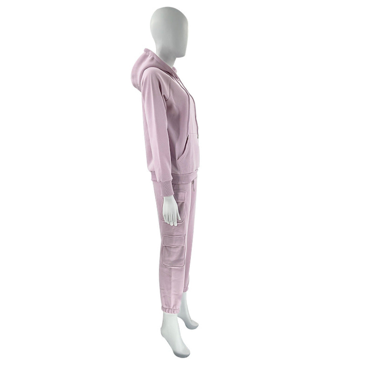 Casual Solid Color Long-Sleeved Hoodie & Drawstring Pants Set