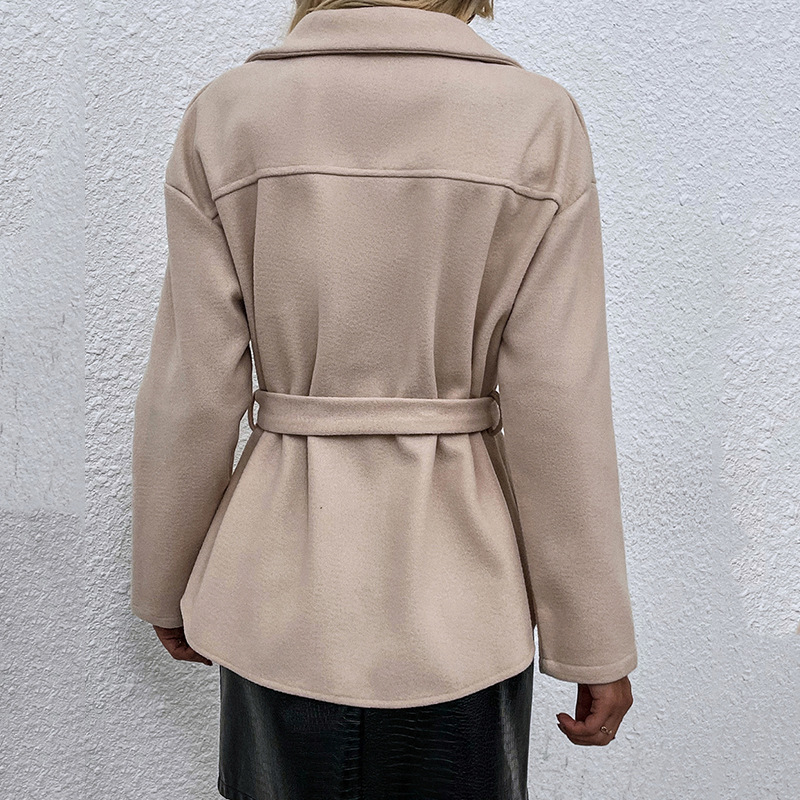 Women's Single-Breasted Apricot Asymmetrical Coat with Belt