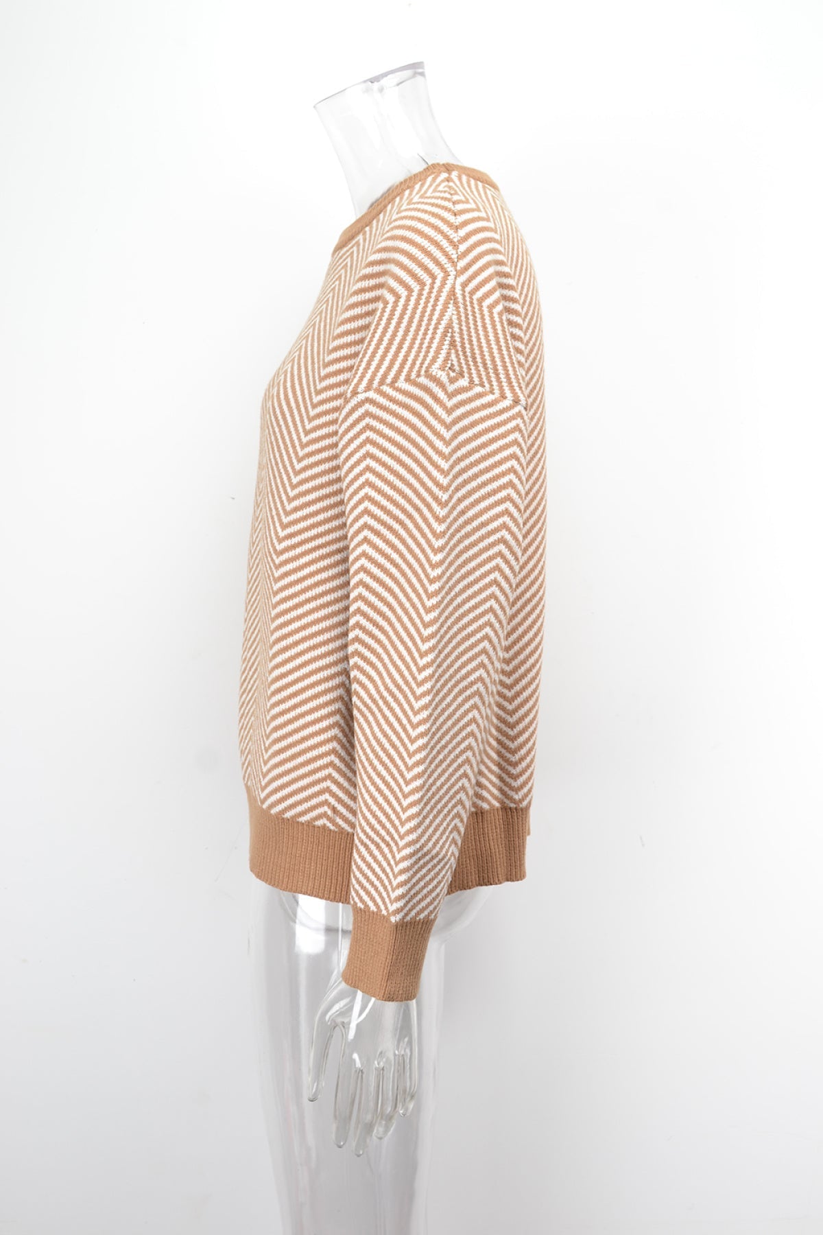 Casual Round Neck Zigzag Long Sleeve Sweater