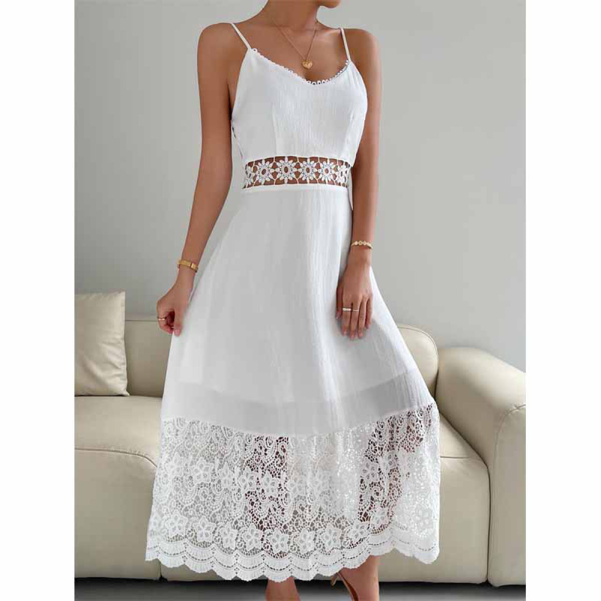Lace Backless Cami Swing Dress