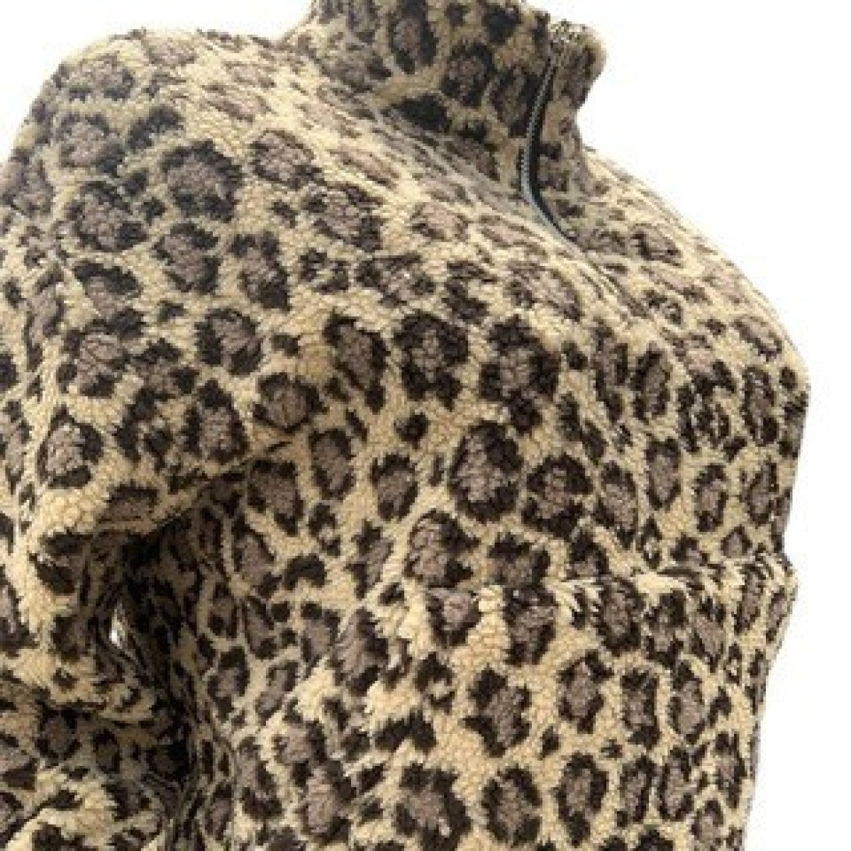 Leopard Print Crew With Zipper Long-Sleeved Sherpa Fleece Jackets