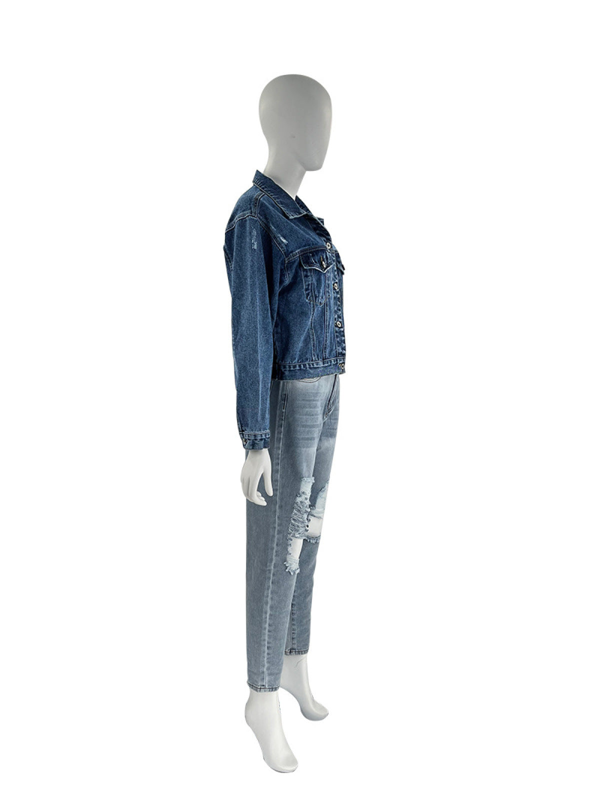 Casual Single-Breasted Denim Jacket With Pocket
