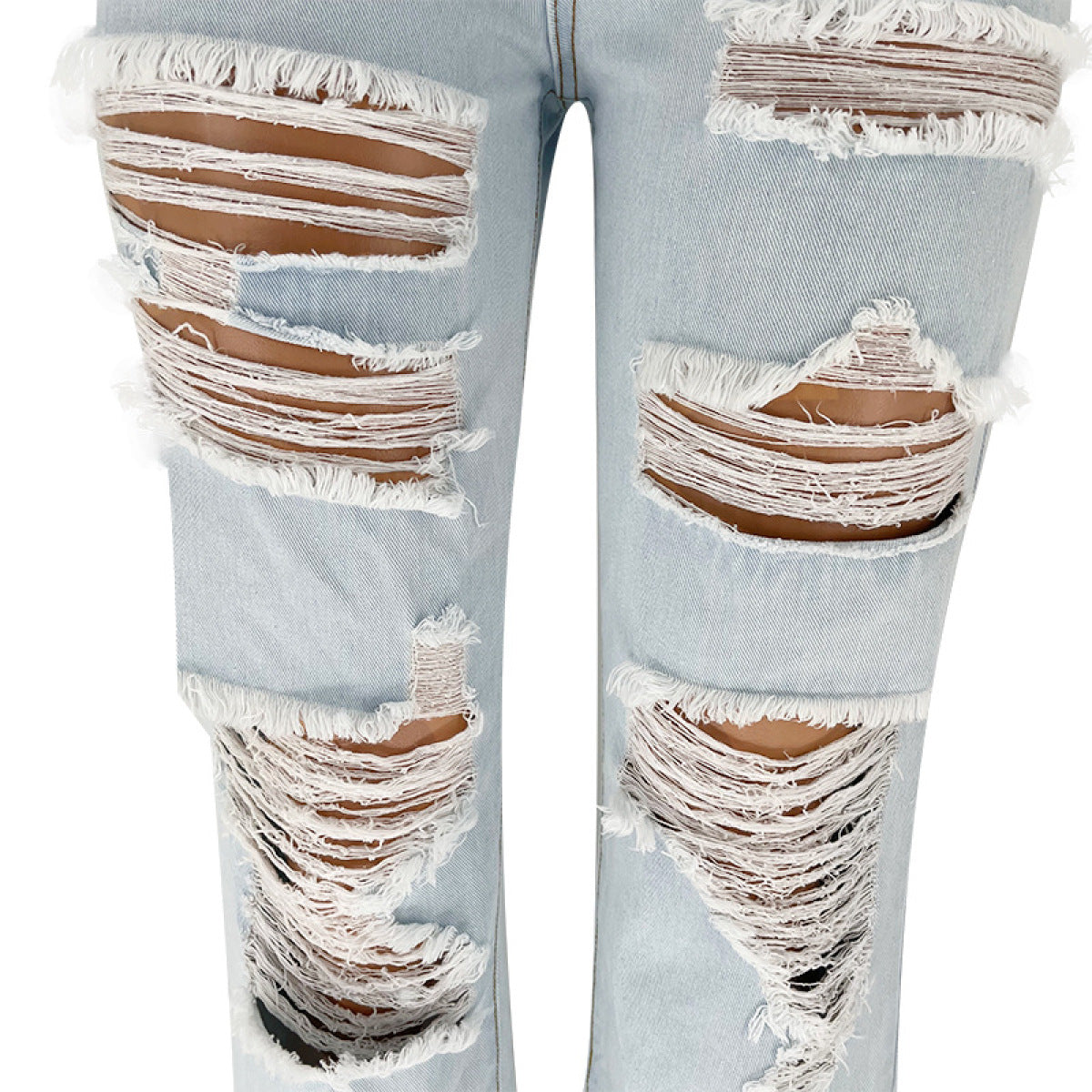 High-Waist Ripped Single-Breasted Straight-Leg Flared Jeans