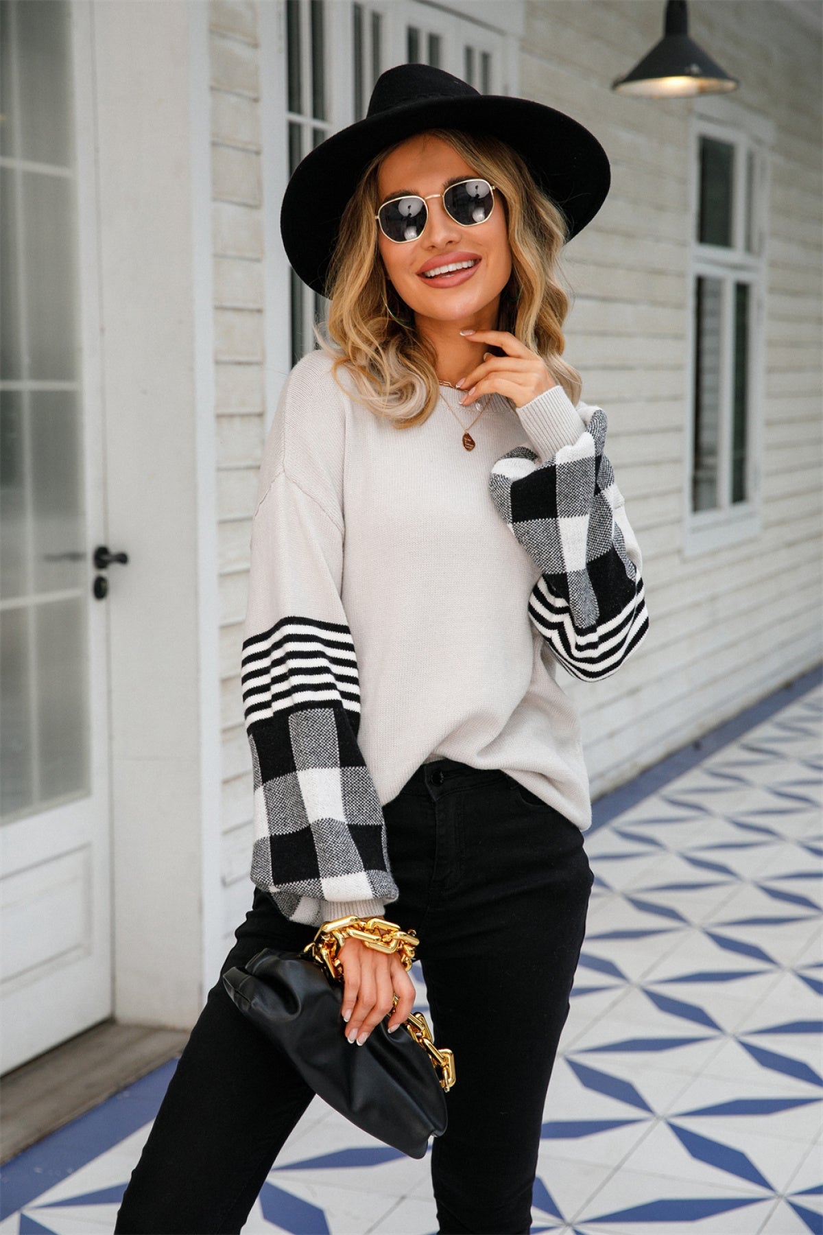 Casual Round Neck Balloon Long Sleeve Sweater