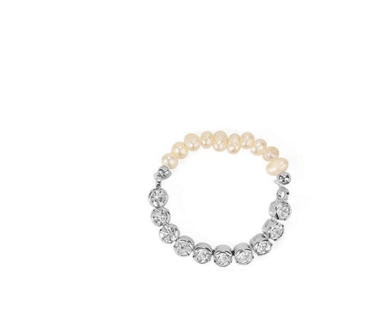 Natural Baroque Pearl & Zircon Adjustable Ring