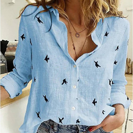Star Collared Button Up Long Sleeve Blouse