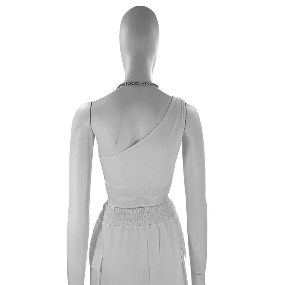 One-Shoulder Vest & Tube Skirt Two-Piece Set With Pocket