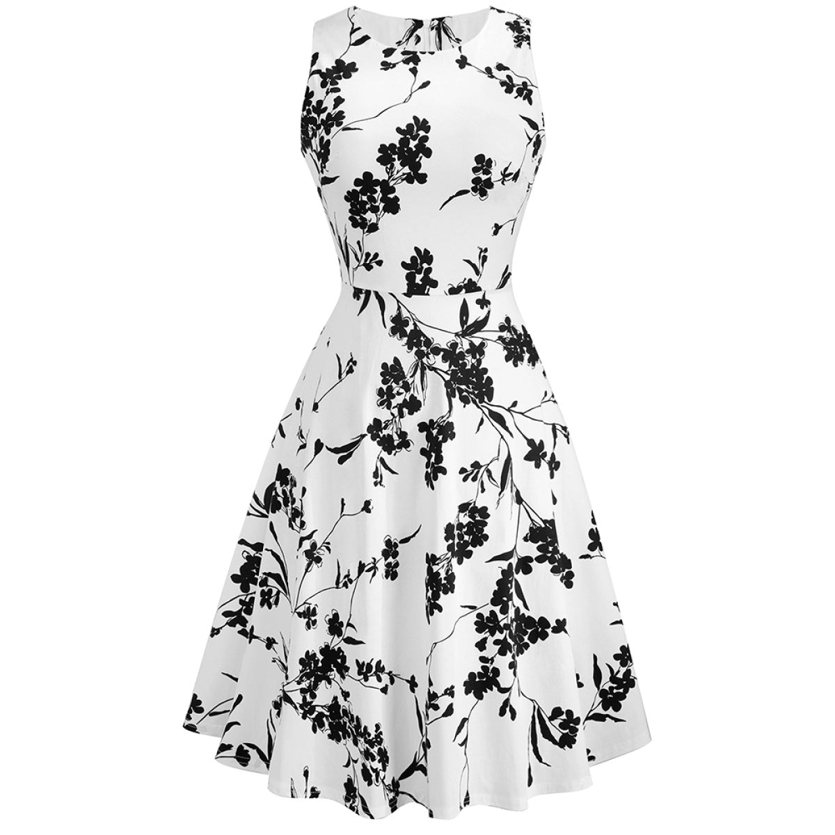 Elegant Flower Round Neck Sleeveless Midi Dress