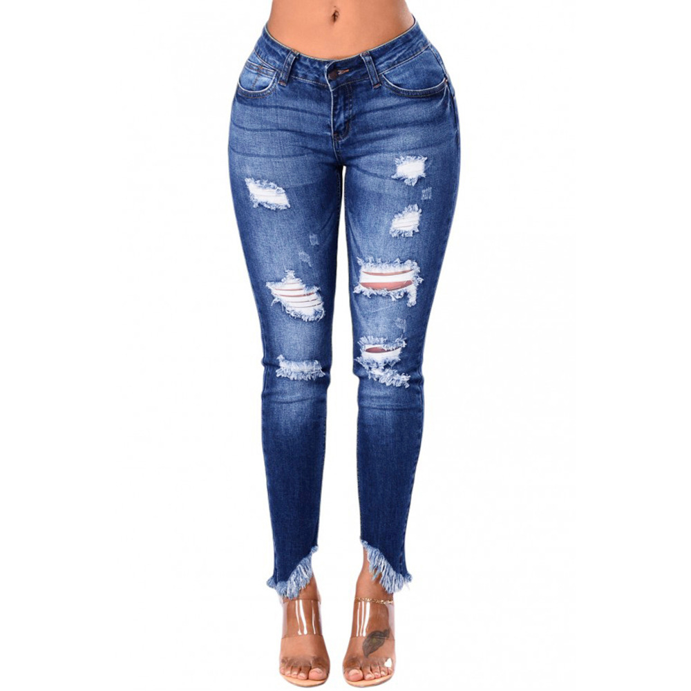 Low-Rise Fringed Distressed Skinny Jeans