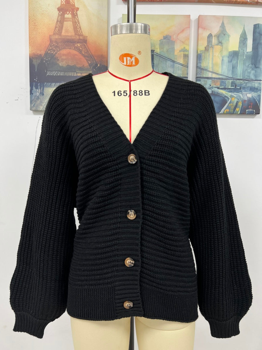 Loose Cable Knit V-Neck Single-Breasted Cardigan Sweater