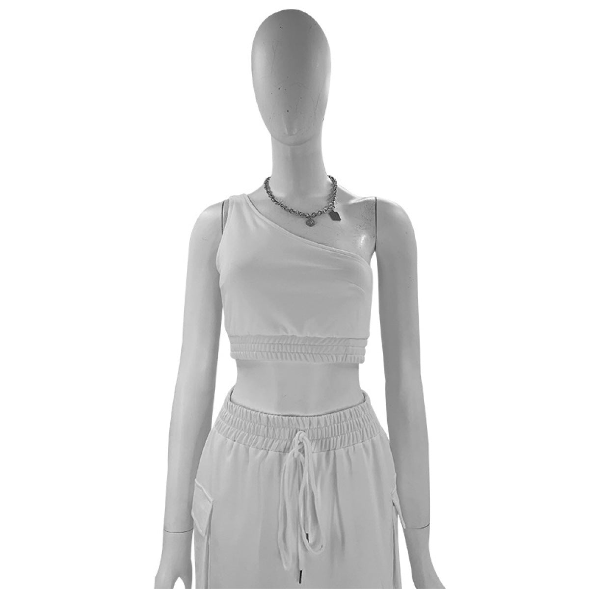 One-Shoulder Vest & Tube Skirt Two-Piece Set With Pocket