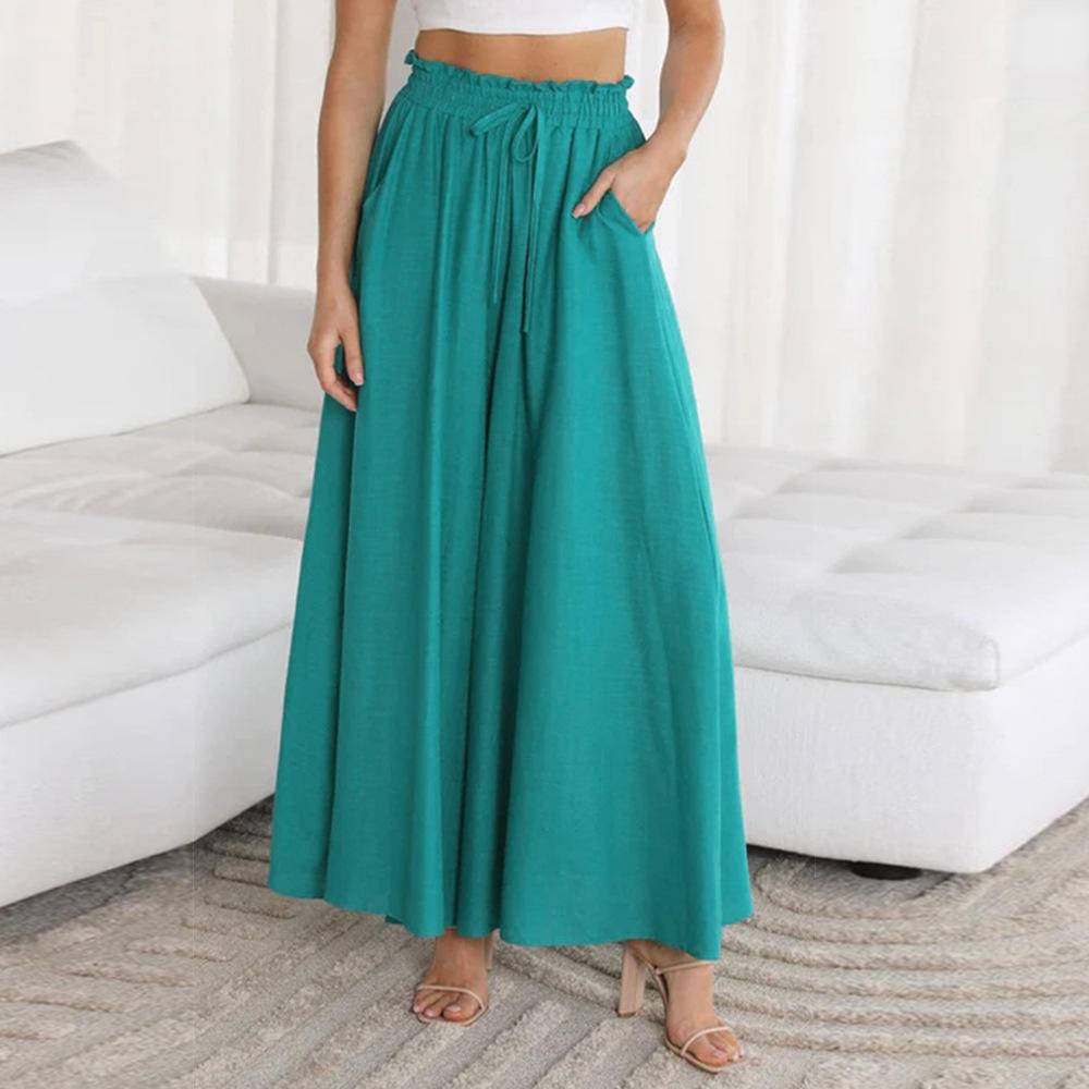 Elastic Waist Drawstring Wide Pants With Pockets