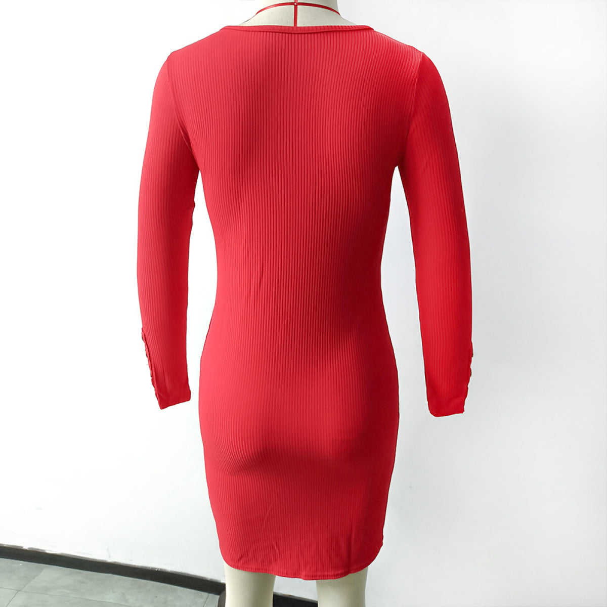 Sexy Round Neck Single-Breasted Knitted Long-Sleeved Dress