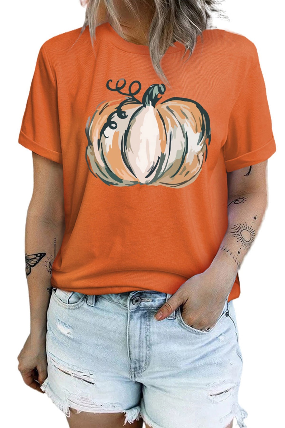 Orange LOVE Graphic Halloween Pumpkin Tee