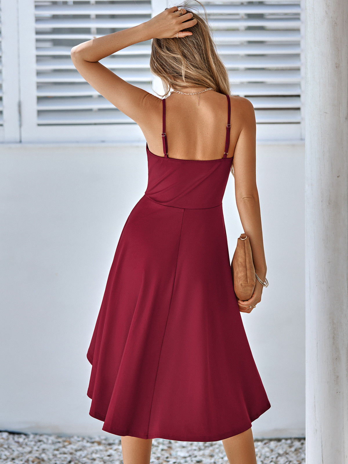 Solid Color High-Low Ruffled Hemline Cami Dress