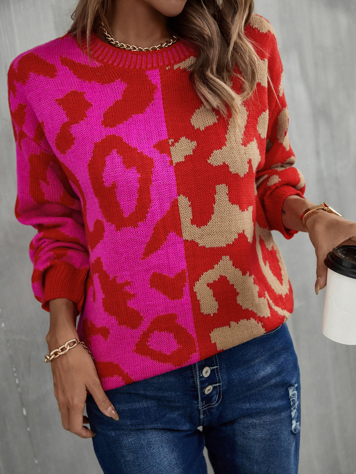 Leopard Print Knitted Pullover Sweater