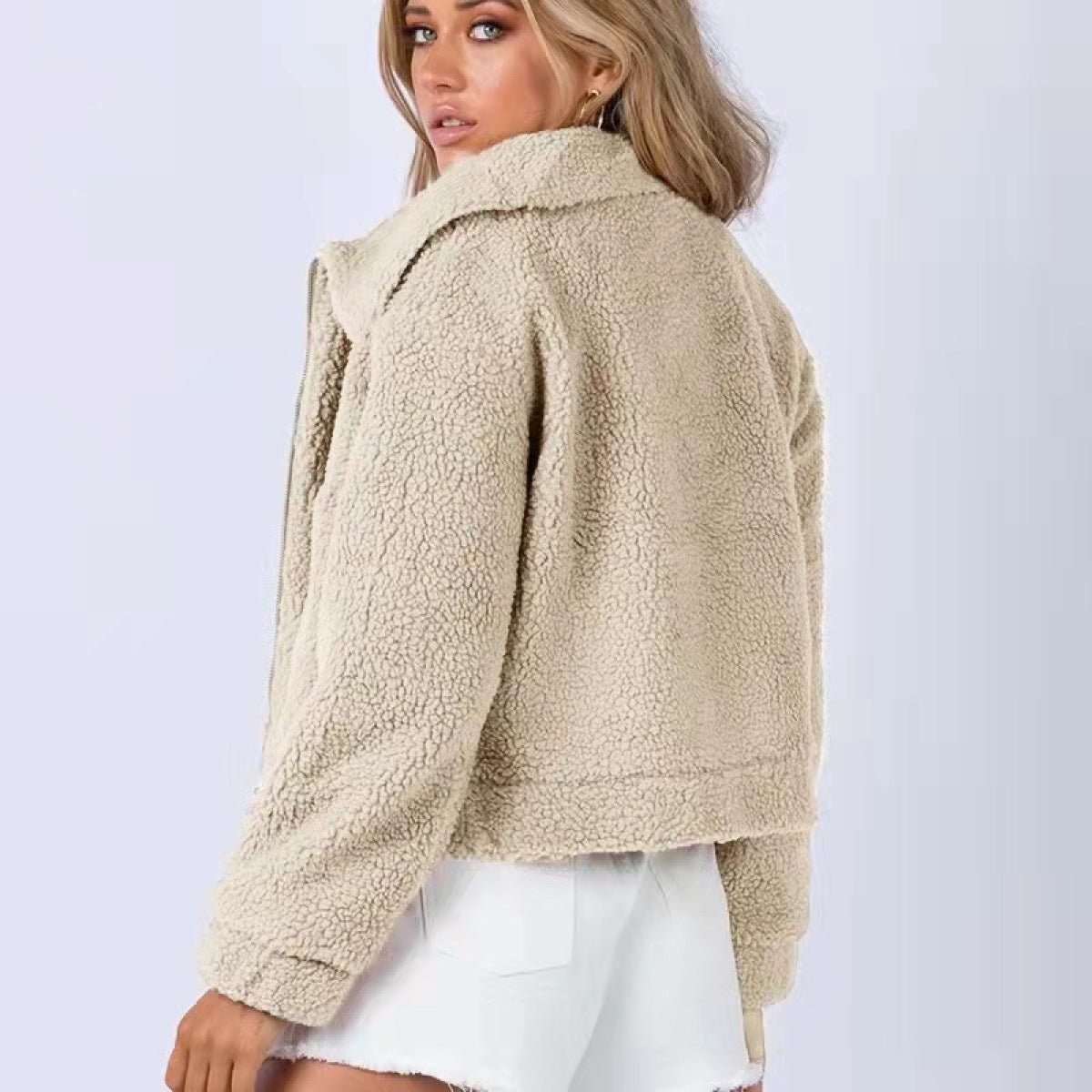 Women's Casual Zipper Pocket Long Sleeve Sherpa Fleece Coats