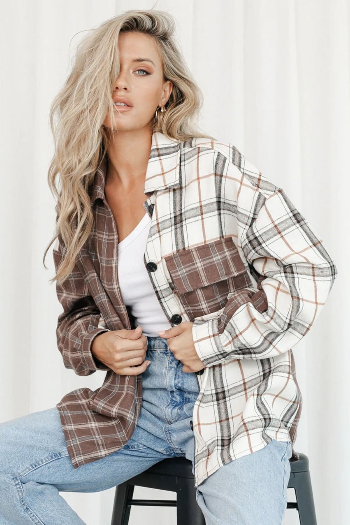 Brown Mixed Plaid Soft Oversized Shirt