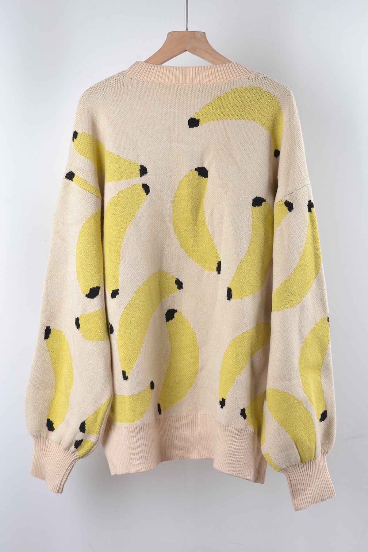 Banana Print Pullover Round Neck Long Sleeve Sweater